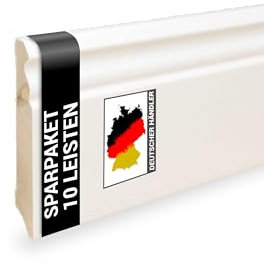 24 m Trevendo Sockelleiste Massivholz weiß lackiert altberliner Profil 16 x 80 x 2400 mm - Fußbodenleiste aus Echtholz mit rundum aufgebrachter weißer Grundierung und Decklack