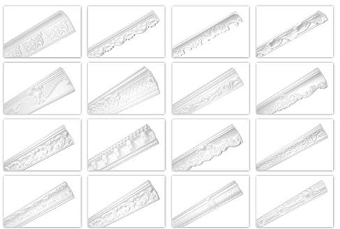HEXIMO Corniches de Plafond Classiques en Polystyrène XPS Blanc, 2 Mètres Moulures en Polystyrène Moulures Décoratives Motifs Angles (2 mètres ZM6)