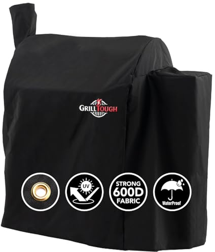 GrillTough Heavy Duty BBQ Smoker Cover for Outdoor Grill – Waterproof, Weather Resistant, UV & Fade Resistant with Adjustable Straps – Gas Grill Cover for Weber, Charbroil (104L x 55W x 124H cm)