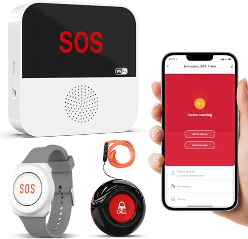 ChunHee Senioren Notruf Tuya WiFi Smart Notrufklingel Alert System für ältere Patienten Behinderte,Kinder (1*Knopf + 1*Uhr + 1*Empfänger