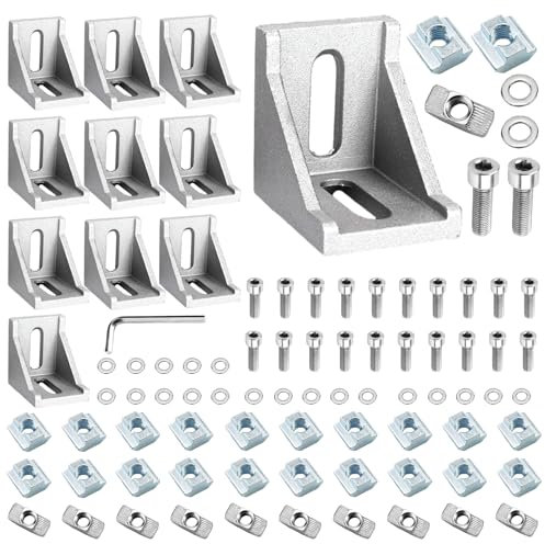 10stk Aluprofil Winkel 40x40mm Befestigungsmaterial Winkel Befestigung, Raster Streben Winkelverbinder Eckwinkel Aluminium Eckverbinder für Strebenprofil Nutprofil Montageprofil