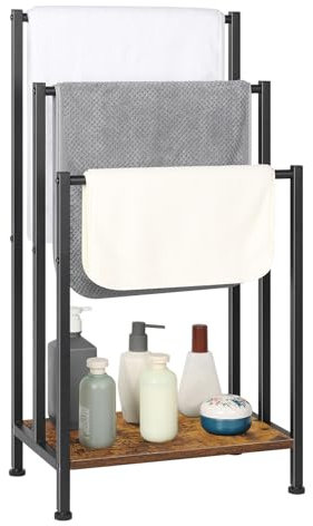 Towel Freestanding Rack for Bathroom, 3-Tier Metal Stand, Blanket Rack for Bedroom, Rustic Brown