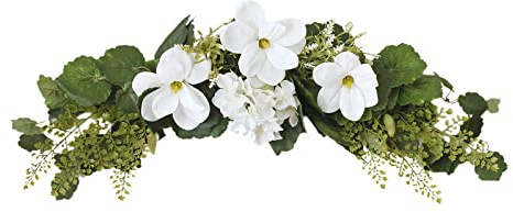 MOTUZP Wedding Arch Flowers,29.5Inch Artificial M Swag with White Flower Eucalyptus Leaves for Home Room Garden Lintel Wedding Arch Party Decor Wreath Floral Door Twig Swag,Decorative