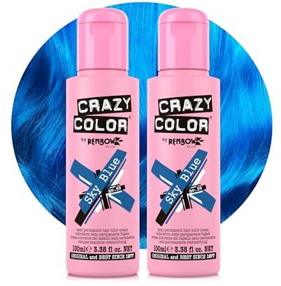 Crazy Color Sky Blue Semi Permanent Hair Dye Duo 200 ml | Bright Royal Shade, No Peroxide, Ammonia or PPD, Vegan Conditioning Formula, Lasts 10-12 Washes