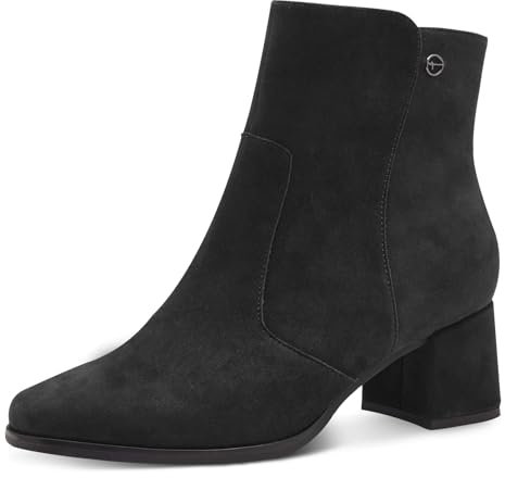 Tamaris COMFORT Damen Stiefeletten mit Absatz aus Leder Blockabsatz, Schwarz (Schwarz Wildleder), 38 EU