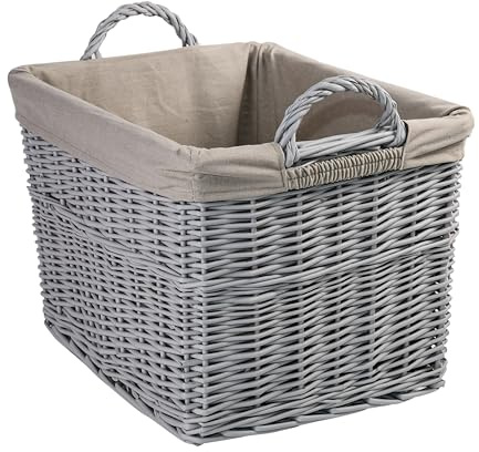 Wickerfield Wicker Laundry Basket with Lining, Large Storage Basket with Handle, Home Storage for Washing, Toys, Nursery (Classic Grey, Rectangular, Medium)