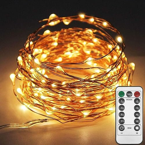 Twinkle Star 100LED 33FT/10M Copper Wire Fairy Lights 8 Modes LED String Lights USB Powered with Remote Control/Timer for Outdoor Indoor Christmas Tree Wedding Party Home Decoration, Warm White