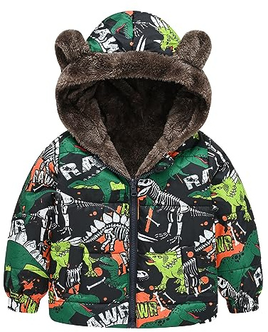 veste polaire enfant garcon 1-6 ans dinosaure dessin animé manteaux garçon hiver chaud molleton epais blousons garçon capuche oreille de ours sweat zippé enfant flanelle outwear (Dark Blue, 2-3 ans)