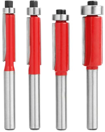 4Pcs 1/4 Inch Shank Router Bits Top Bearing Flush Trim Router Bits Set Shank Industrial Grade Template Pattern Woodworking Milling Cutter Tool Cutting Diameter 1/4 5/16 3/8 1/2