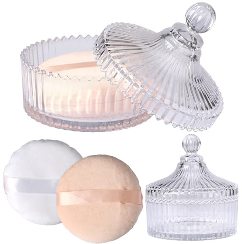 TOLIDA Lot de boîtes à poudre en verre, récipient à poudre pour le corps, boîte vide pour bébé avec houppette, étui à poudre pour poudre corporelle, talc, poudre cosmétique pour voyage, anniversaire