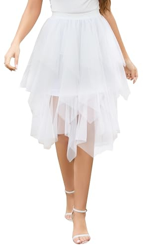 Wikoan Falda de Ulle para Mujer Elegante Vestido Asimétrico de Tres Capas de Tul Transparente con Forro,Falda de Malla Princesa S-XXL