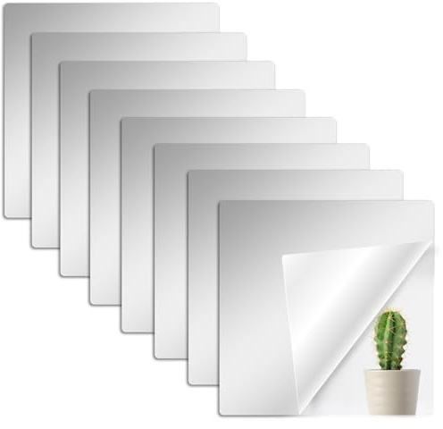 ZOLGINAH 8 espejos acrílicos autoadhesivos de 15 x 15 cm, espejos autoadhesivos para pegar en pared, baño, salón, armario