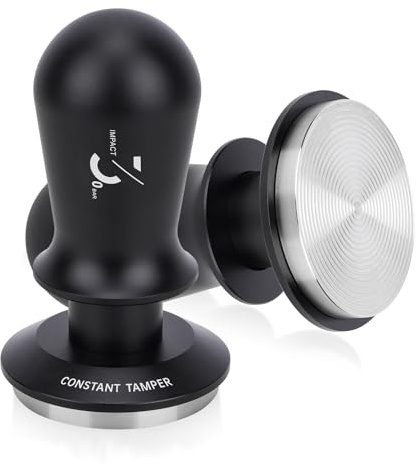 Pressino per caffè espresso da 53 mm, compatibile con portafiltro da 53 mm/53,3 mm/54 mm, manomissione caricato a molla da 13,6 kg con base piatta in acciaio inossidabile 304, manico in alluminio