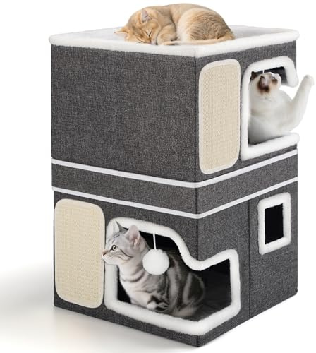 Shikha 2 Story Cat Bed House for Indoor Cats with Scratch Pads Grey