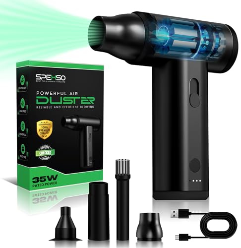 High Powered Electric Air Duster – Cordless Compressed Air Cleaner for PC, Laptop & Electronics, 3 Speed Dust Blower with 5000mAh Battery, USB-C Fast Charging & 4 Nozzles for Home, Office, Car