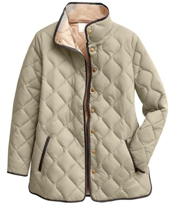 Chaqueta ligera acolchada para mujer de tallas grandes, chaqueta de transición con cremallera, forro cálido, chaqueta de invierno, oversized, chaqueta de plumón, cuello alto, chaqueta de forro polar
