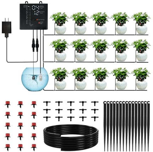 Automatic Plant Waterer Indoor, Drip Irrigation System for Potted Plants, Vacation Plant Self Watering Device, Drip Timer Auto Watering for Housplants, Garden, Greenhouse (15 Pots, Adjustable Dripper)