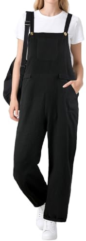 BSBUY Latzhose Damen Sommer mit Taschen Verstellbare Overalls Trägerhose Beiläufig Loose Hose Bib Pants Stretch Overall Damen Baggy Hose Latzhose Jumpsuit Strampler Oversize Sommerhose (Schwarz, M)