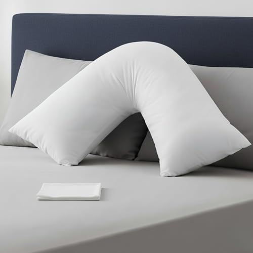 LOOMERIG Lussuoso cuscino a forma di V con federa 75 cm x 35 cm, morbido, caldo e confortevole, cuscino triangolare per il massimo comfort, ideale per gravidanza e allattamento (bianco)