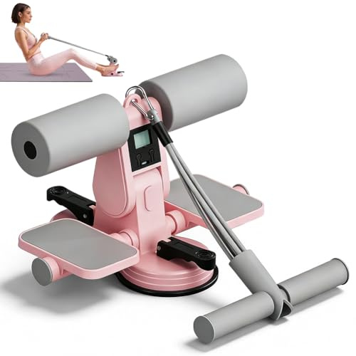 Bauchtrainer für Zuhause, Tragbare Sit Up Bar Hilfe mit Timer Ausgestatteter, Sit Up Trainingsgerät mit Saugnäpfen und Zugseil, Multifunktionale Bauchtrainer