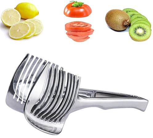 Citrusskärare i rostfritt stål – fruktskärare med handtag, ergonomisk citrushållare | Hållbart kreativt enkelt skärverktyg för, tomater, apelsiner, kiwi, små frukter, praktisk K
