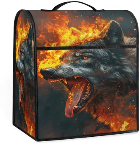 Kitchen Aid Mixer Cover Compatible with 6-8 Quart, Animal Flame Wolf Stand Mixer Cover with 4 Pockets Washable Applicance Dust Cover Fits All Tilt Head & Bowl Lift Models, Easy Cleaning,A-46