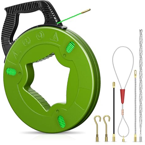 Ovshnrr Aiguille Electricien 50m, 4,5mm Tire Fil avec 6 Adaptateurs, Guia Pasacables, Tire Fils Cable Electrique en Polyester pour CaBlage Données TéLécommunications Génie Electrique