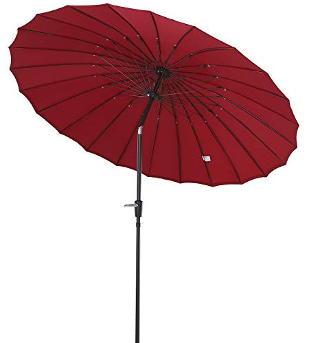 Outsunny Parasol de jardin Parasol droit Parasol inclinable rond avec 24 baleines manivelle aluminium fibre de verre polyester diamètre 2,60 m coloris rouge