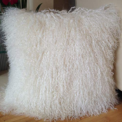 Natural White 45x45cm Genuine Mongolian Sheepskin Lamb Wool Fur Cushion Cover