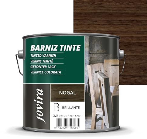 JOVIRA PINTURAS Barniz Brillante Tinte (6 colores). Barniz para madera. Protege, decora y embellece. (2,3 Litros, Nogal) D-2