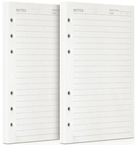 Recharge de papier A5, 280 pages 6 trous de papier rechargeable pour ordinateur portable, planificateur, agendas, organiseur personnel - Pages de ligne