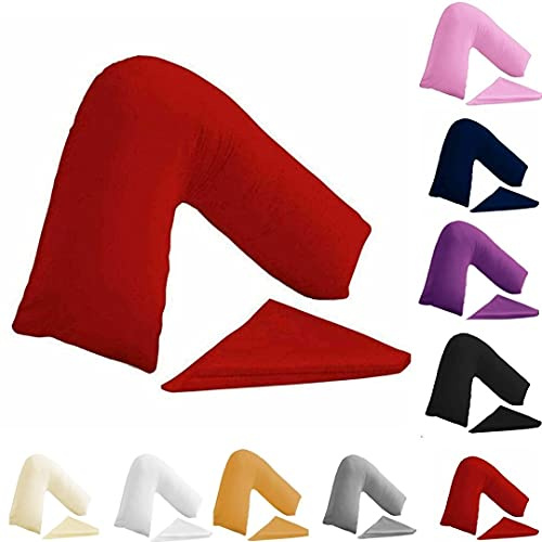 Buzzbuy V shaped pillowcase cover, 100% Poly-cotton Back & Neck Support Orthopaedic Pregnancy/Nursing V Pillowcase cover only-Envelope Closure (RED)