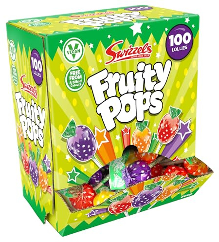 Swizzels Boîte distributrice de sucettes fruitées (100 sucettes par boîte), bonbons végétaliens d'Halloween pour sacs de fête, paniers boo ou friandises