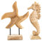 Logbuch-Verlag Naturdeko Set Seestern Seepferdchen aus Holz Natur Skulptur Holzdeko zum Hinstellen maritim Meer Ozean 38-40 cm