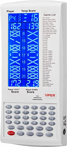 Viper by GLD Products ProScore Digital Dart Scorer Electronic Dartboard Scoreboard for Up to 8 Players, with 40 Games and 655 Game Options, Including Cricket and X01, White