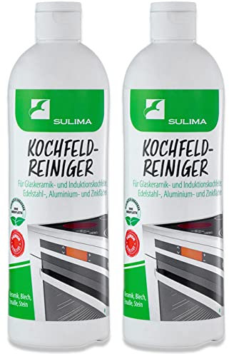 Sulima Kochfeldreiniger | Ceranfeldreiniger 2x 400 ml | Glaskeramik- und Induktionskochfelder | Edelstahl-, Alu- und Zinkflächen | effizient & biologisch abbaubar