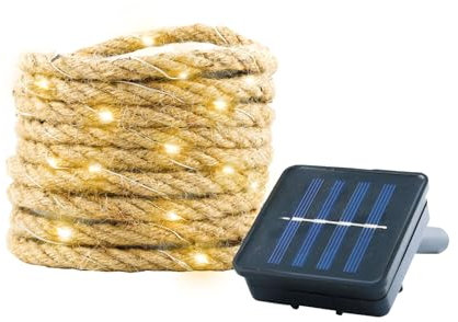 Gardenwize - 4m Solar Powered Home Decorative Rope Lights | 50 LEDs | Garden Hemp Rope String Fairy Light, Gazeebo, Post, Tree, Fence | Indoor and Outdoor (1)