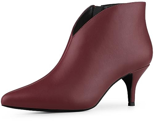 Allegra K Women's Cutout Pointy Toe Stiletto Heels Boots Ankle Booties | 2 3/8 inches Heel Booties for Women, Side Zip Comfort Fall Winter V-Shape Design Boot Casual