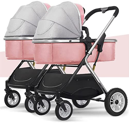 Zwillingskinderwagen, Doppelkinderwagen for Neugeborene, Doppelkinderwagen mit Tandemsitzen, Zwei-Wege-Kinderwagen, abnehmbarer Zwillingskinderwagen, faltbarer Kinderwagen for Mädchen und Jungen ( Col