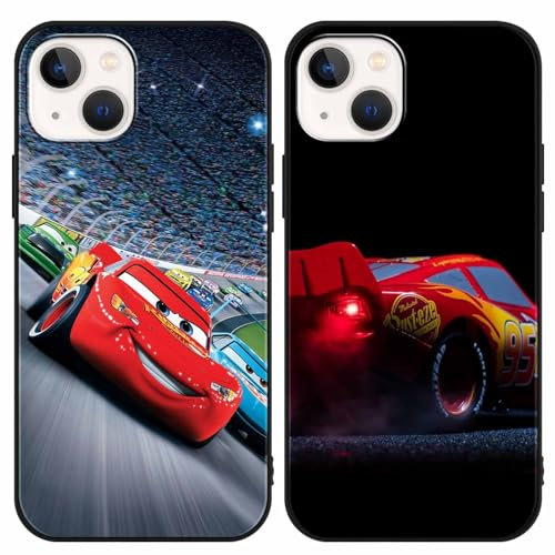 nurkorki [2 Stück Handyhülle für iPhone 13/iPhone 14 6,1 Hülle, Weiche Silikon Stoßfest TPU Schutzhülle Hülle Motiv 95 Cars Lightning McQueen Case für iPhone 13, M1