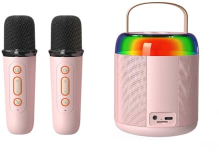 Deger Mini Audio Karaoke mit 2 kabellosen Mikrofonen f�r Kinder Erwachsene, tragbarer Bluetooth-Lautsprecher f�r M�dchen und , Rosa