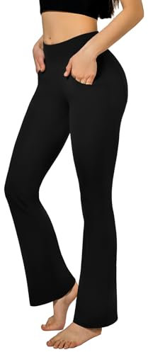 SINOPHANT Flared Yogahose Damen Leggings High Waist Schlaghose Blickdicht Leggins Bootcut Jogginghose with Taschen schwarz L