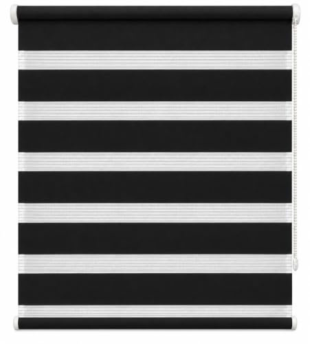Apex Furnishings Zebra Day and Night Blinds Dual Layer Fabric Opaque & Translucent Easy Fit Zebra Blind for Windows and Door Black Roller Blinds (243cm X 210cm)