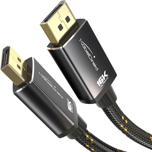 KabelDirekt – DisplayPort 2.1 Kabel/16K DP 2.1 Kabel – 1m – Metallstecker + Braiding, DP80 mit 80 Gbps – in Deutschland entwickelt (für Gaming-PC/Monitor, bis zu 16K@60Hz, 8K@120Hz, 4K@240Hz)