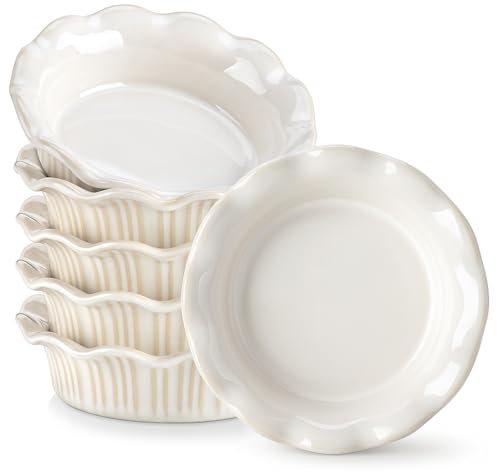 vancasso Kuchenform, 14 cm – 256 ml, Mini-Kuchenformen, 6 Stück, Keramik-Kuchenform, Kuchenplatte zum Backen, kleine Kuchenteller, leicht zu reinigen, spülmaschinen-, mikrowellen- und ofenfest, Weiß