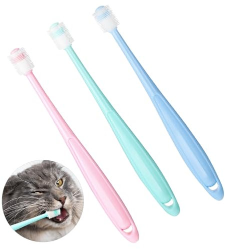 3 Stück Kleine Katze Zahnbürste, 360 Grad Kleine Haustiere zahnbürste katzen, Katzezahnbürste Wiederverwendbar, Lebensmittelqualität Weichem Silikon für Haustiere Reinigungsset für Kleine Haustiere