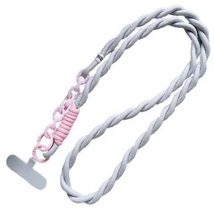 Diyxisk Handykette Universal, 60cm Gedrehter Zopf Handykette, Kontrastfarben Handyband zum Umhängen, Diagonale Handy Kette, Mode Handyband, für Elternschaft, Urlaub, Outdoor, Reisen (Grau,Rosa)