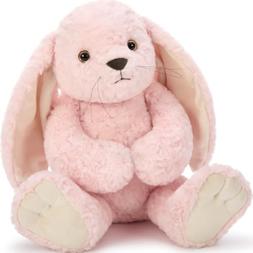 Tezituor 18 inch Pink Rabbit Stuffed Animal, Large Stuffed Bunny Plush Body Pillow with Long Ears for Boys Girls, Hugging Soft Rabbit Plush Doll Toy for Christmas Party Decor