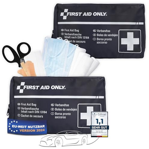 First Aid Only Kfz Verbandtasche DIN 13164 (2er-Set) | 2 x Auto Verbandskasten als Erste Hilfe Set für HU (StVO-konform) | Notfalltasche für Auto und Motorrad | P-10019