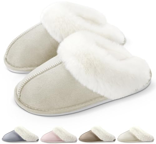 RUVVDR Zapatillas de Estar por Casa Mujer Hombre Zapatillas Casa Cómodo Pantuflas Mujer Algodón Suave Cálido Interior Exterior，Beige，38-39 EU